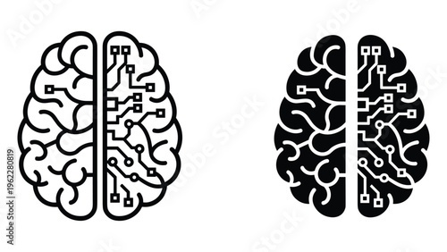 Black and white of brain hemispheres with neural pathways