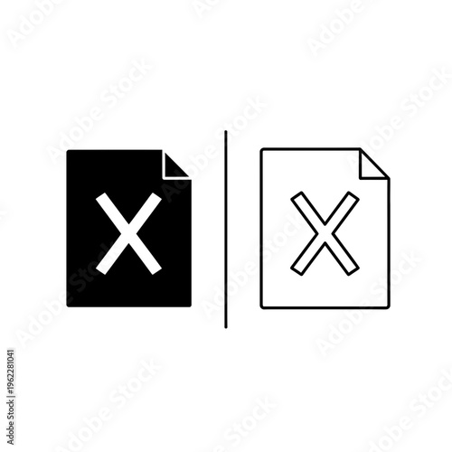 Document with x mark icon, error or cancel symbol, solid and outline, it is provided in both solid
