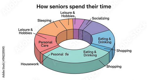 A colorful donut chart illustrating how seniors spend their time on various activities