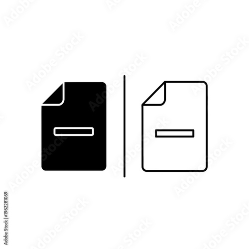 Document with minus sign icon, remove or subtract symbol, solid and outline