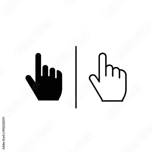 Cursor pointer hand icon set, click and select symbol, black and white