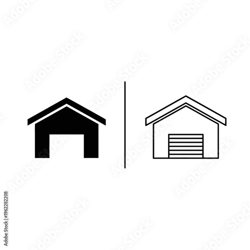 Garage or shed icon in solid fill and outline, representing storage and home, real estate