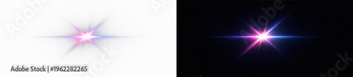 Photos Neon lens flare light burst, glowing star shine with radiant beams and colorful