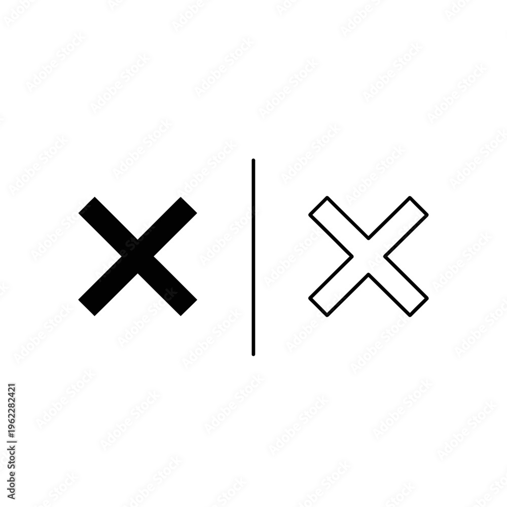 Fototapeta premium Cross mark icon, solid and outline styles, error symbol