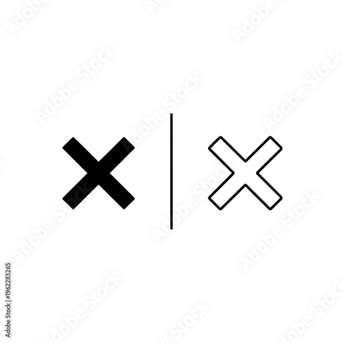 Close and cancel x mark icon design set with solid and outline vector variations with x mark