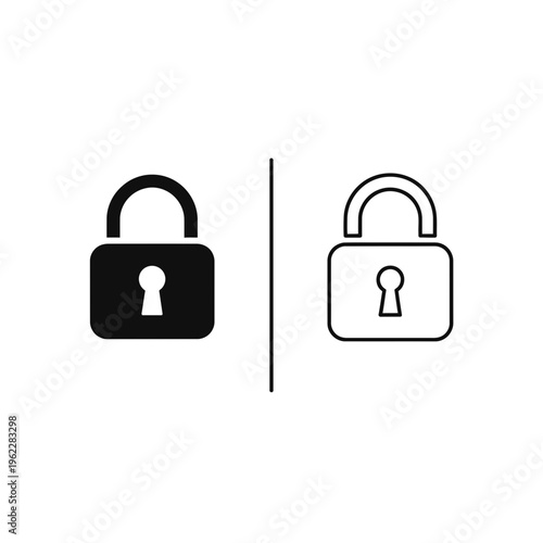 Padlock security icon set in solid and outline style for privacy protection and safety