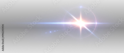 Photography Lens flare light burst with glowing halo ring, bright star shine and radiant bea