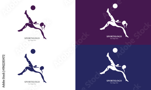 Minimalist Football or Soccer Player Logo Template - Action Kick Silhouette, Male and Female version