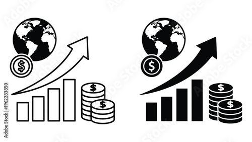 Black and white of global economy and finance growth