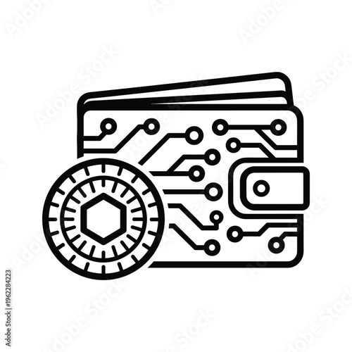 Modern wallet featuring a circuit board and microchip design for digital payment security