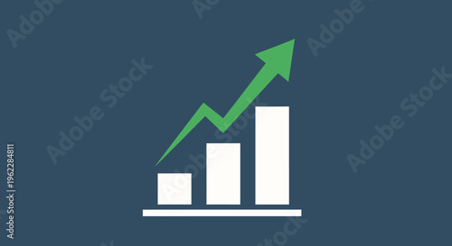 Abstract illustration of upward trend represented by graph bars and a green arrow