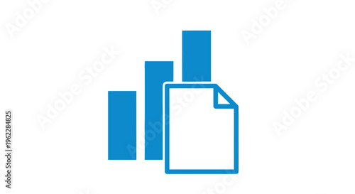 Business graphic with document, bars charts, and data representation icon on white background