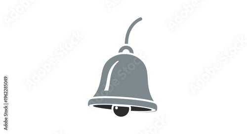 Simple grey bell icon isolated on a white backdrop, notification symbol
