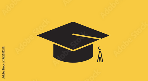 Graduation Cap Icon on Yellow Background Representing Educational Attainment and Success
