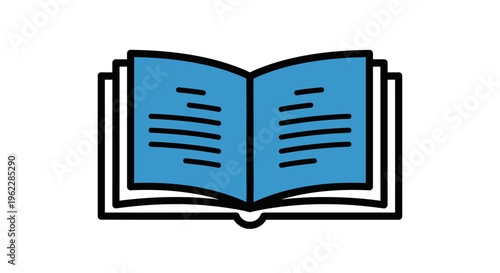 Illustration of an Open Book with Blue Pages and Black Outlines on a White Background