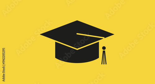 Minimalist Academic Icon: A Graduation Cap Silhouette on a Sunny Yellow Background