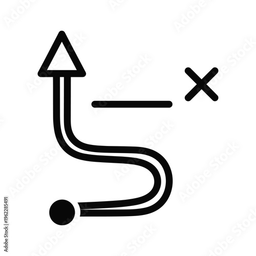 Curved arrow with a dot at the bottom and an upward arrow with a prohibition mark nearby