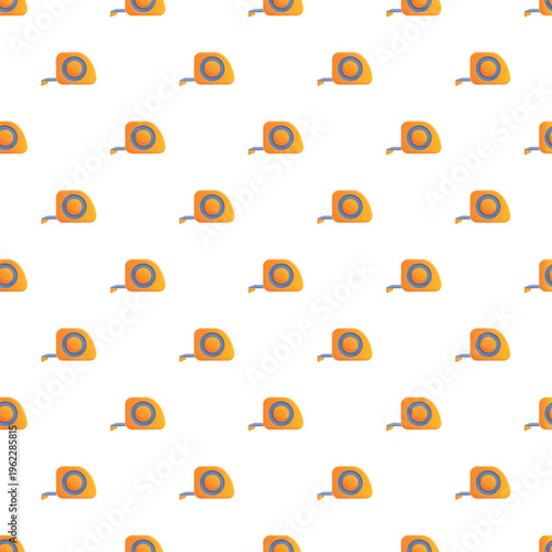 Orange measuring tapes forming a repeated pattern on a white background