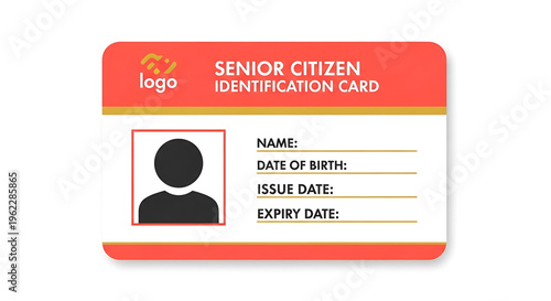 A senior citizen identification card with a silhouette of a person on a white background