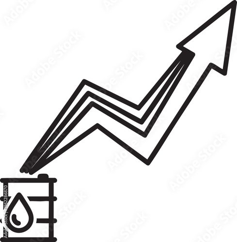 Oil barrel with an upward trending arrow symbolizing price increases
