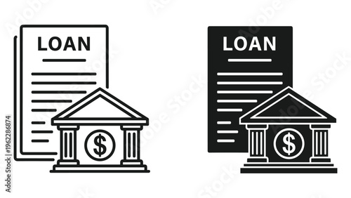 Black and white of loan and bank building with dollar sign