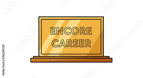 A vibrant orange laptop icon with the words 'Encore Career' on the screen, representing a modern approach to career development and professional growth.