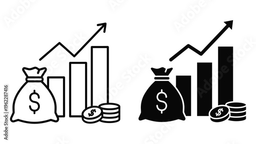 Black and white of money and growth chart dollar
