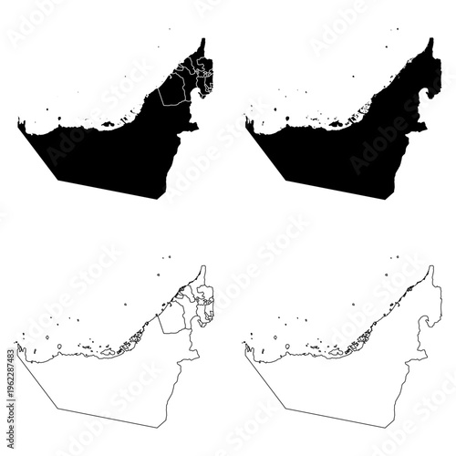 United Arab Emirates Outline and Solid Fill Map Set.