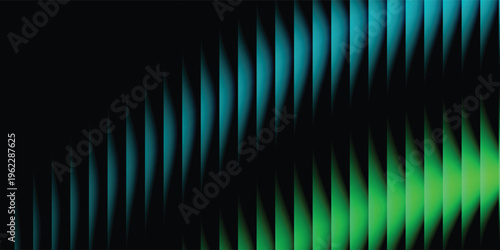 Dark green blue neon gradient ribbed glass. Vector ribbed glass texture background, Smooth layering