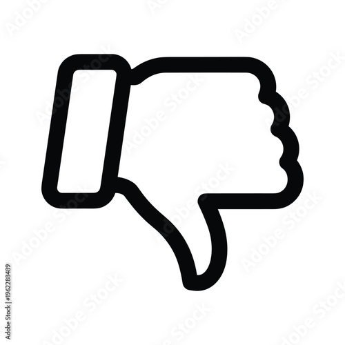 A black and white outline of a thumbs-down icon indicating disapproval or dislike