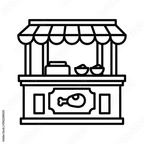 Classic street food stall with awning and fish logo sign