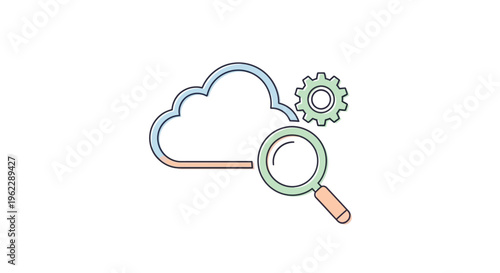 Cloud Computing and Technology Analysis Concept, Data Search and Configuration Illustration