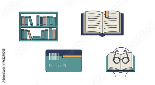 Illustration depicting reading, libraries, and membership, showcasing knowledge and education