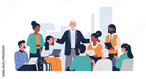 Diverse Business Team Meeting with Senior Leader and Inclusive Workforce