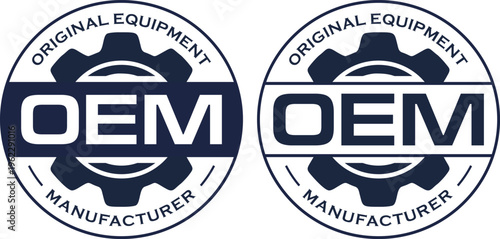 OEM gear badge logo original equipment manufacturer industrial machinery label vector set