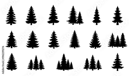Pine Tree Silhouettes Vector Set – Evergreen Forest & Christmas Icons