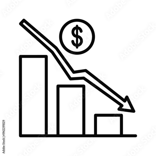 Declining financial bar chart with dollar sign indicating economic downturn