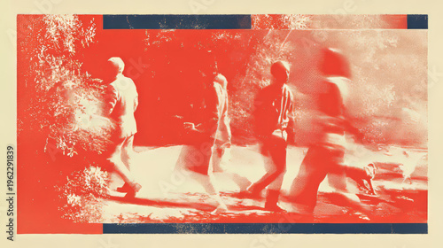 Abstract Halftone Graphic of People in Motion