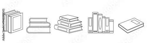 Collection of book stacks in linear sketch style for library branding and educational literature design