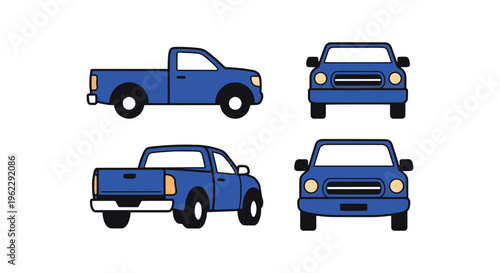 Pickup Truck Line art vector simple colorful shapes illustration