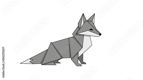 Elegant grey and white origami fox model made from folded paper, showcasing the artistic and geometric beauty of the paper craft.