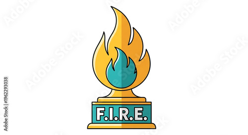 A vibrant vector graphic illustration of a trophy with flames and the acronym F.I.R.E.