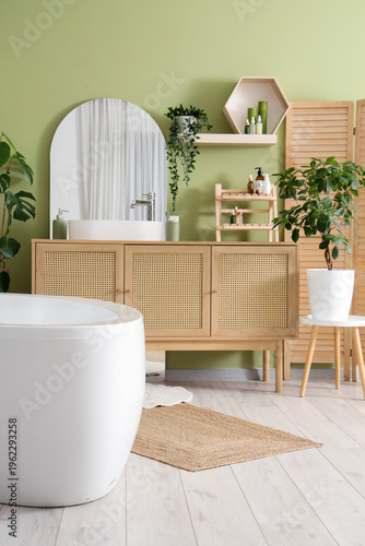 Interior of bathroom with b...