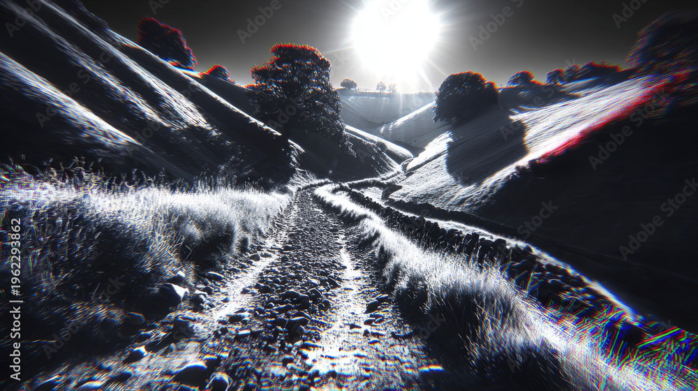Fototapeta premium Dramatic Monochromatic Valley Path with Chromatic Aberration