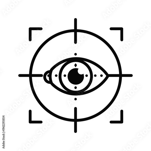 Sighting scope reticle with eye illustration at the center