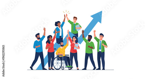 Inclusive Team Celebrating Success and Business Growth - Diverse Professionals Achieving Goals Together