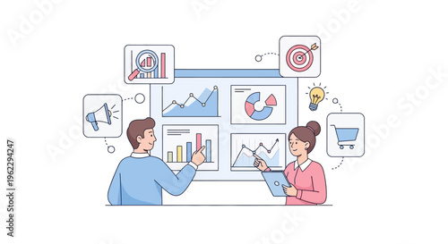 Business people discussing data analysis.