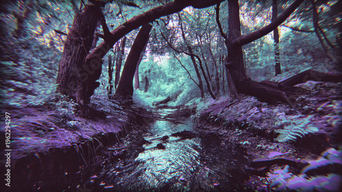 Ethereal Forest Stream with Chromatic Aberration