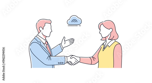 Businessman and businesswoman shaking hands.