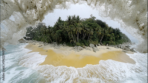 Tropical Beach View Through a Crashing Wave